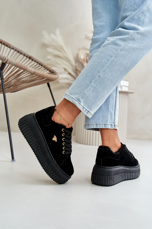 Dámské Zateplené Tenisky Na Masivní Podešvi Se Zlatým Detalem Černé Lotira