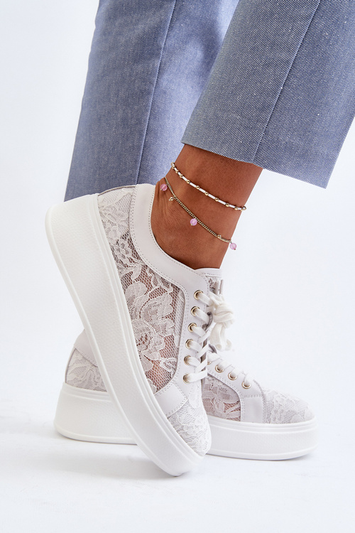 Dámske Krajkové Tenisky Na Platforme S.Barski HY51-059 Biele