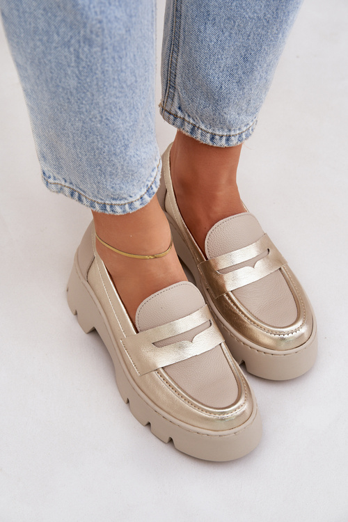 Kožené Dámské Mokasíny Na Platformě A Plochém Podpatku Panteří Zazoo 20191 Zlaté