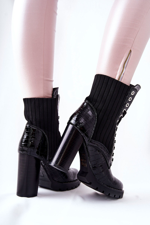 Dámske topánky na post vysoké krokodílové vzoru čierny erdogan