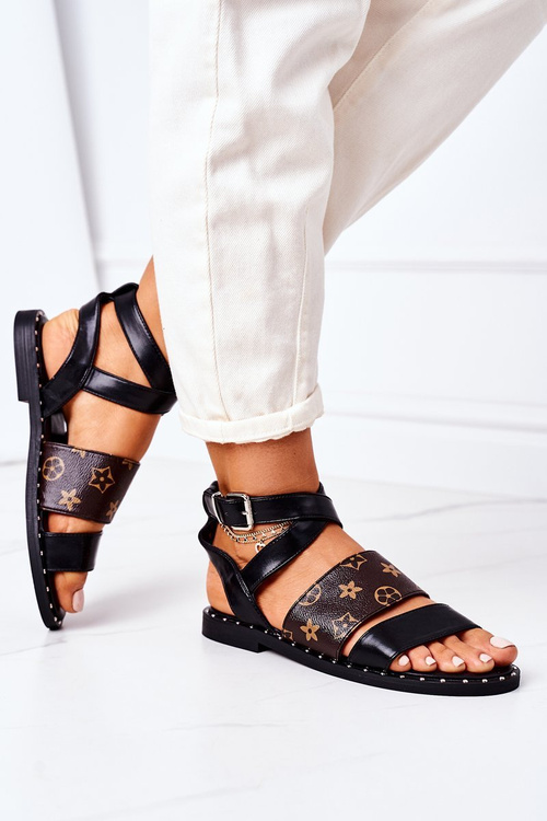 Ploché kožené sandále čierna loretta