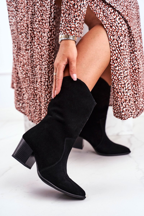 Dámske vysoké podpätky Nubuk Leather Black Nicole 2580