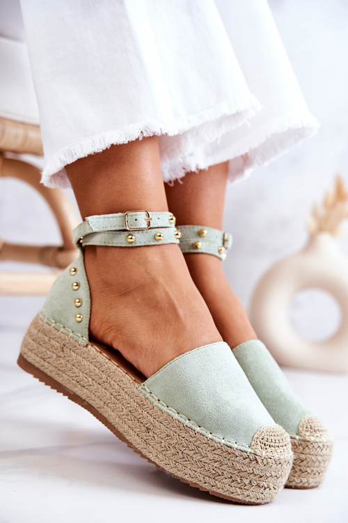 Espadrilles sandále so zelenými kamienkami Lillian