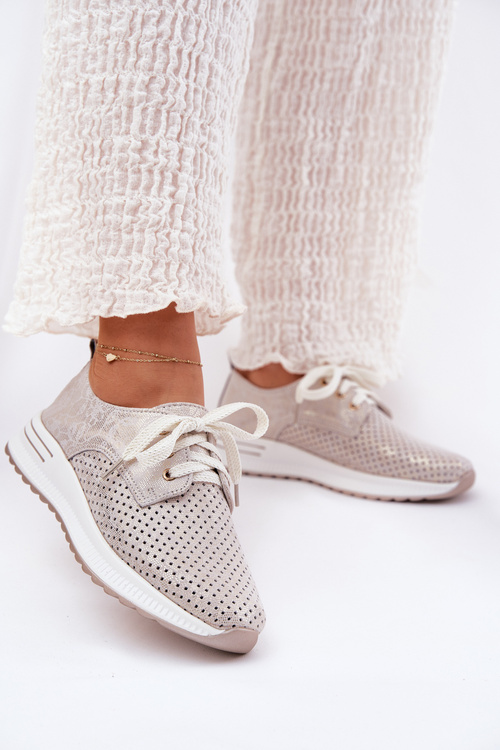 Kožené Ľahké Dámske Poltopánky Na Platforme Artiker 56C2113 Béžovo-Zlaté