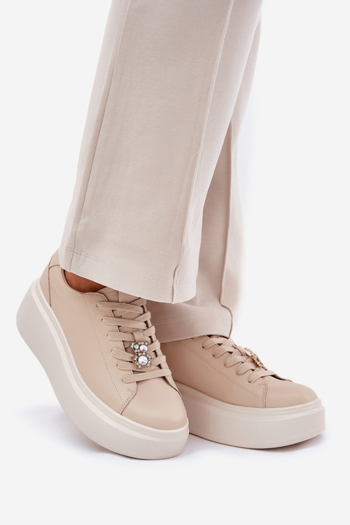 Dámske Kožené Športové Topánky Na Platforme S Klipom Vinceza 39922 Béžové