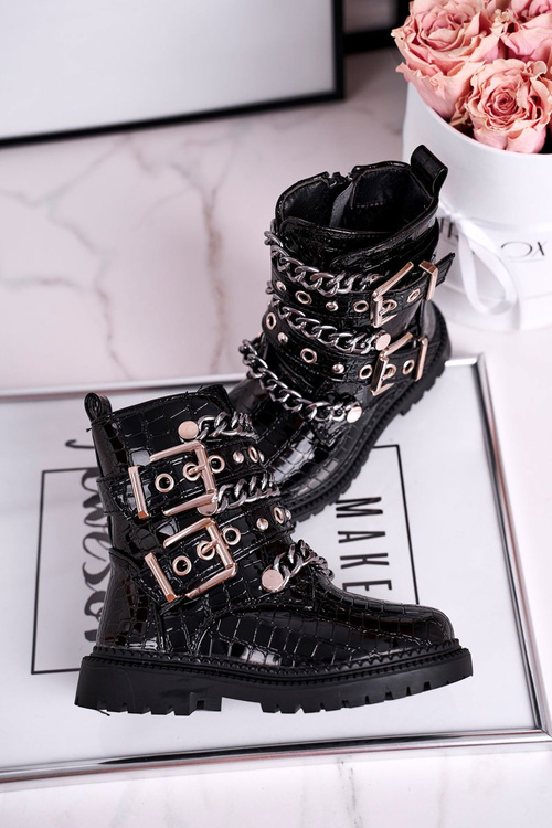 Dětské Boty Zateplené s Přezkami a řetízky Print Černé Fun Time