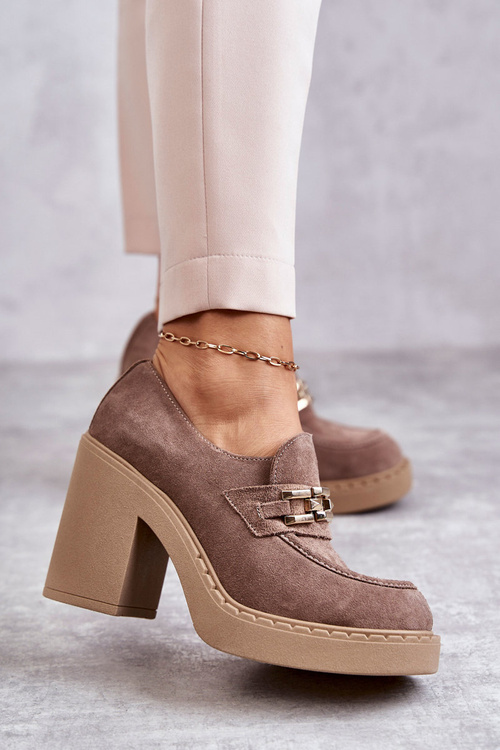Semišové boty na masivním sloupku Béžový Jaime