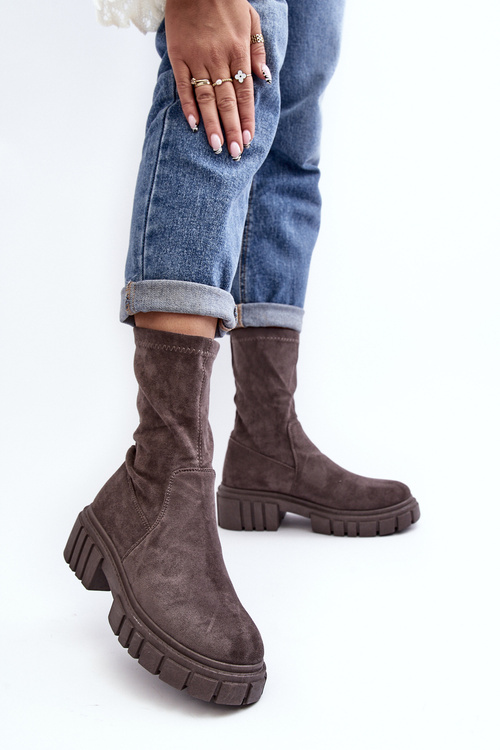 Šedé botky s nízkým podpatkem Divella