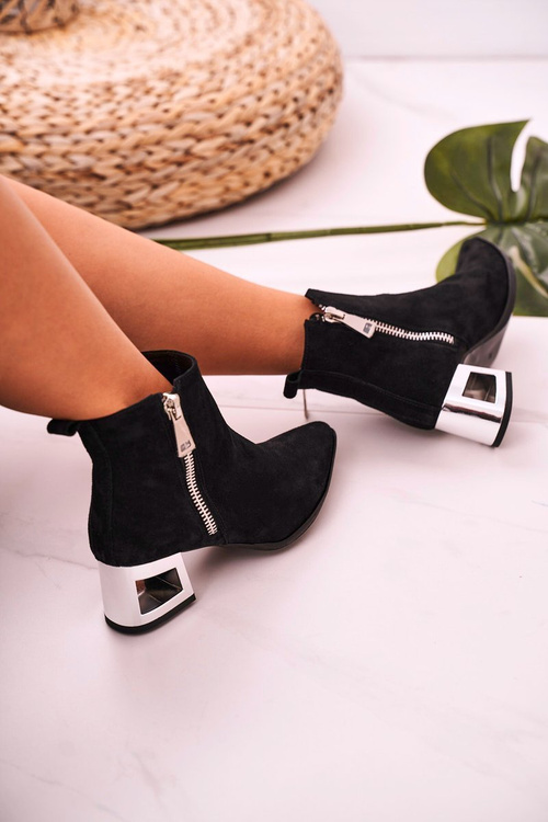 Dámske topánky na striebornej päte semišová čierna norah