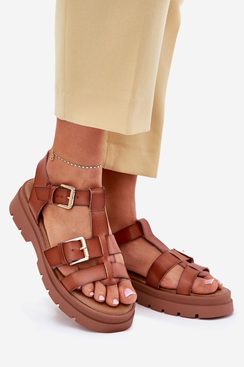 Eko Kožené Sandály Dámské S Přezkami Camel Mireza