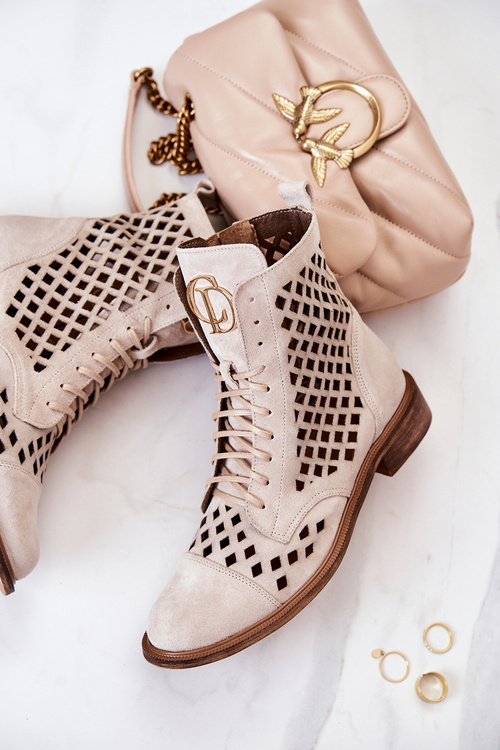 Čipkované kožené topánky Nicole v svetlo piesočnej farbe 2695