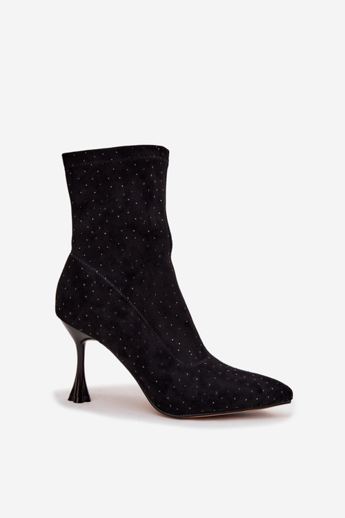 Ozdobené dámske čižmy na podpätku D&A JC52-882 Čierne