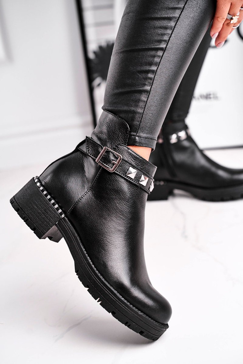 Dámské Kotníkové Boty Teplé Kožené černé Laura Messi 2055