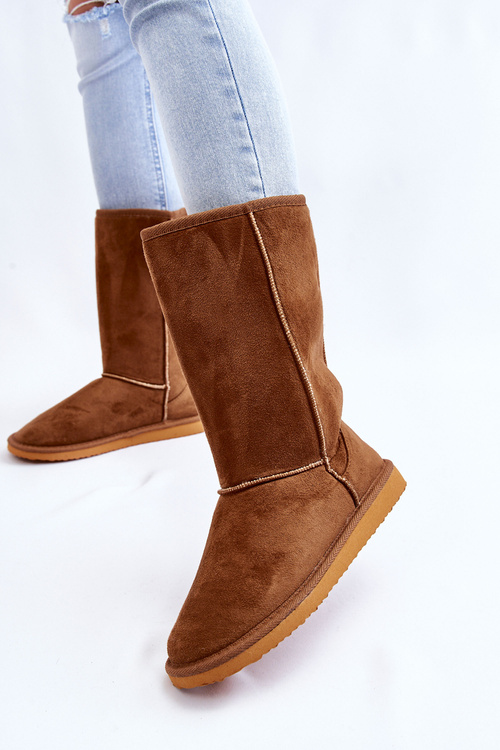 Dámske semišové vysoké snehové topánky, izolovaná ťavová reyma