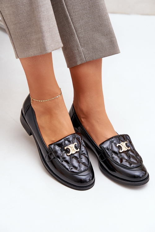 Kožené Lakované Mokasíny So Zlatou Dekoráciou Laura 2927 Čierne