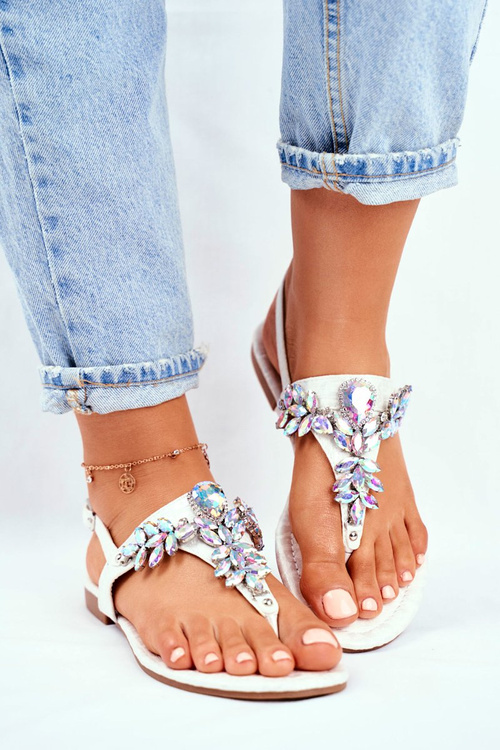 Dámské Sandály žabky S krystaly Stříbrné Under Control