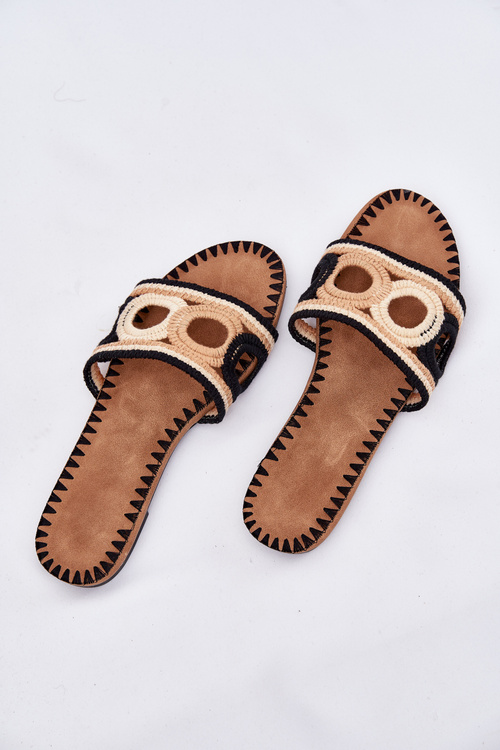 Háčkované Dámské Pantofle Na Plochém Podpatku Černé Nirina