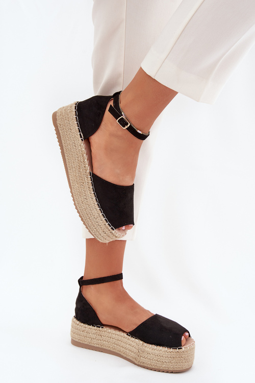 Dámske Espadrilky Na Platforme S Pletením Čierne Selise