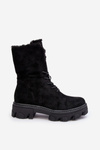 Suede Lace -up Boots Workers s kožušinou Black Frendo