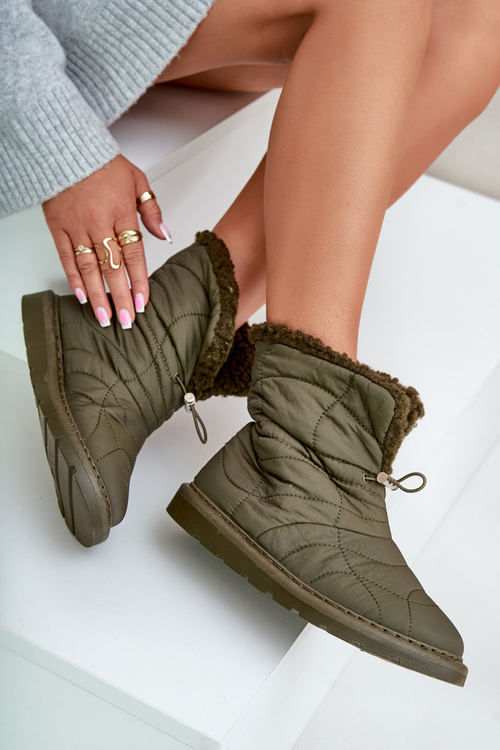 Dámské Sněhule Se Šňůrkou Zateplené Beránkem Tmavě Zelené Vamidra