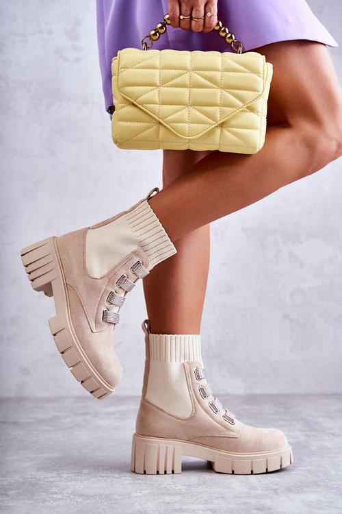 Semišove Nazouvací ponožkové boty béžove Hope