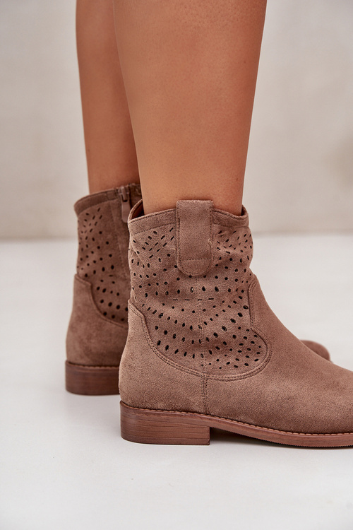 Dámské perforované boty na plochém podpatku hnědé S.Barski HY42-135