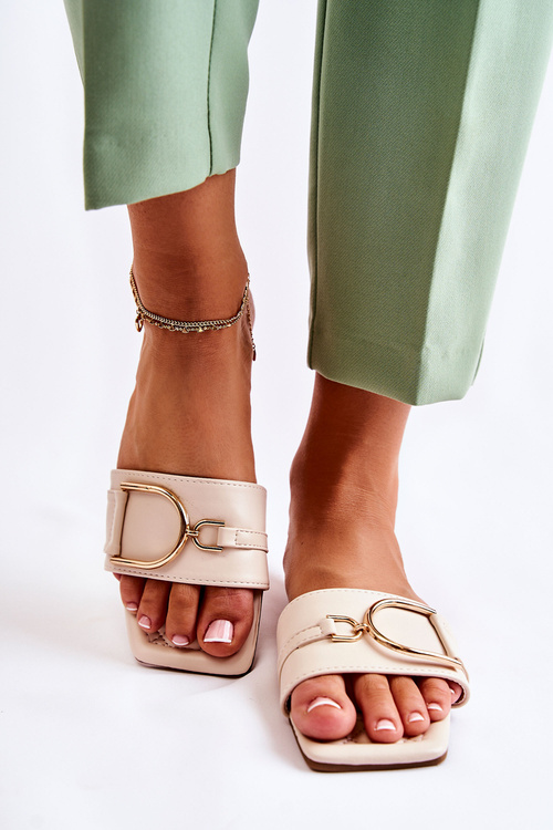 Dámska kožená klasická flip -flops s béžovou šilla