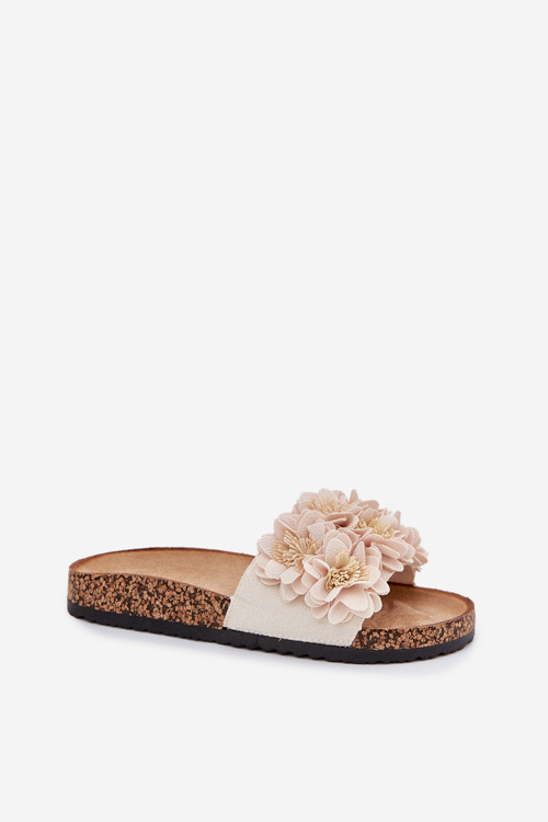 Dámske Šlapky Na Korkovej Podešvi S Kvetmi Béžové Ferenza