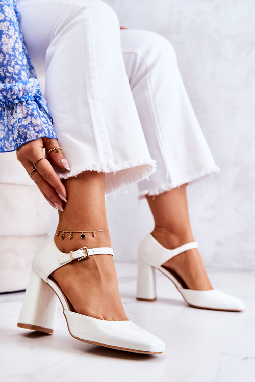 Módní lakované lodičky na tyči Bílý Maoris