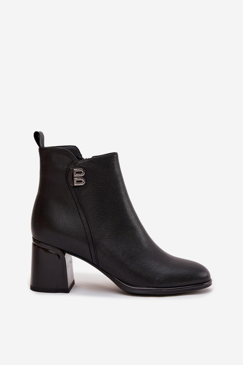 Zateplené dámské kotníkové boty z pravé kůže na podpatku Černé Jovelle