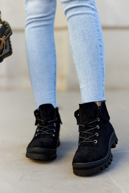 Semišové jarné topánky zviazané čierne dalles