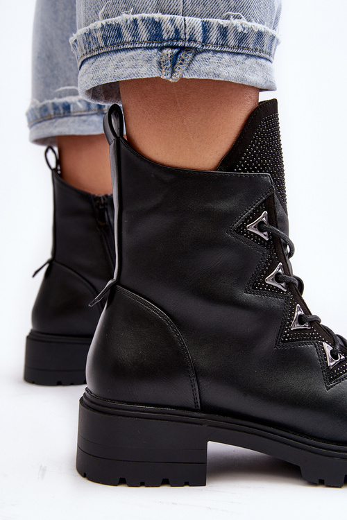 Kožené zateplené boty s džetami černé Gwen SBarski HY93-52A