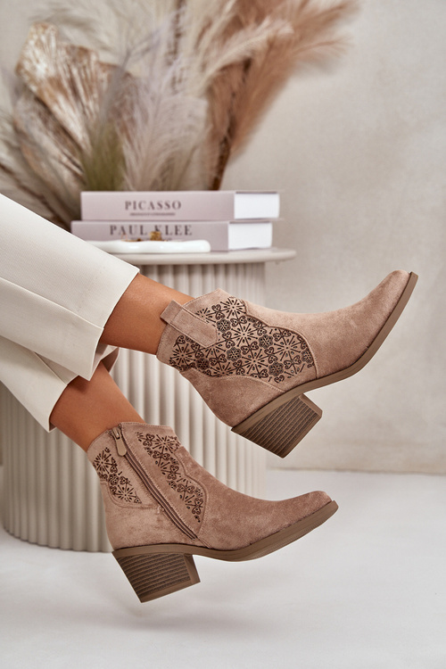 Vzorované Kožené Boty Na Zip Eko Semišové Béžové S.Barski HY42-944