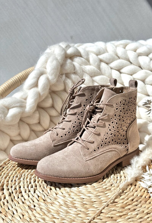 S.Barski HY66-136 Dámské botky s vzorem světle béžové