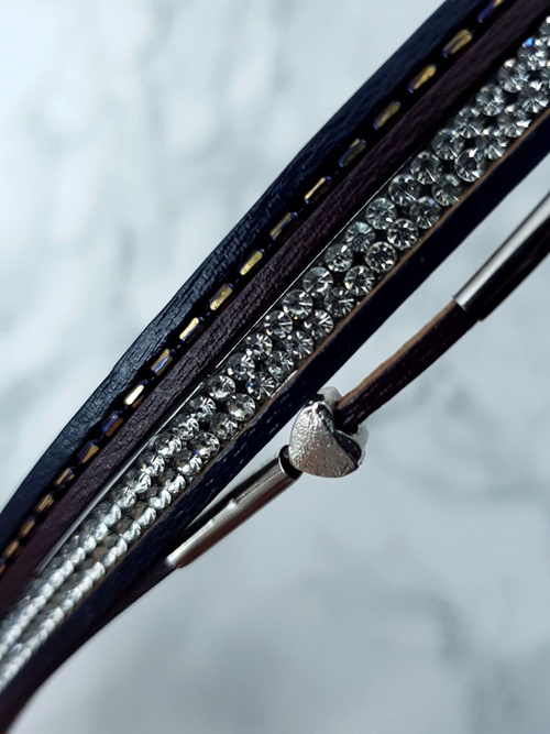 Dámský náramek kožený řemínek Zirkony černé Michiko