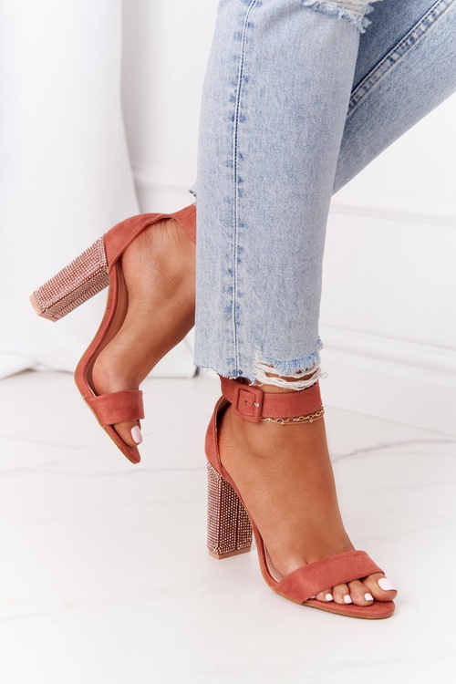 Sandály Na Baru Se Zirkony Lu Boo Cihlové