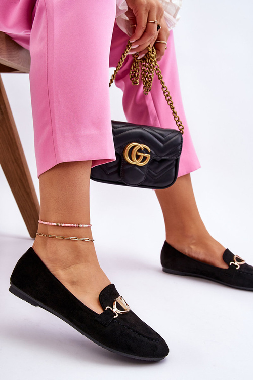 Semišové mokasíny s dekoratívnym prvkom čierna trstina