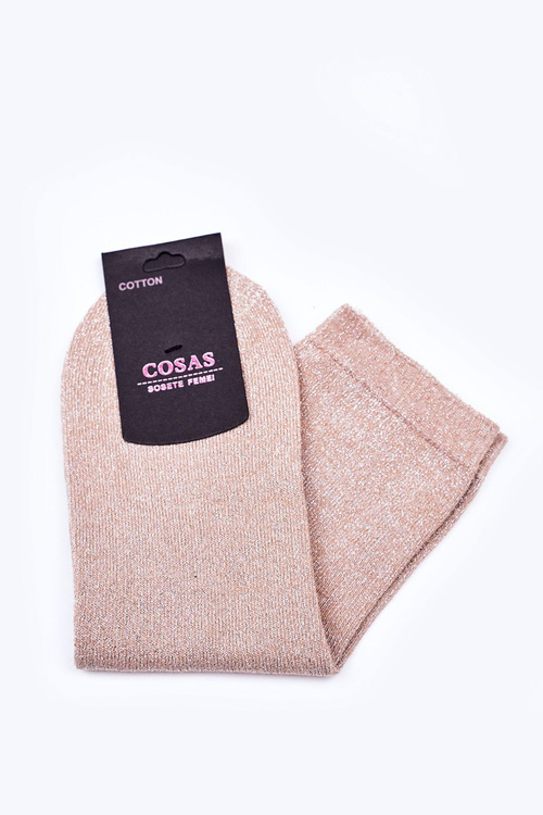 Dámske bavlnené ponožky so striebornou niťou cosas béžou
