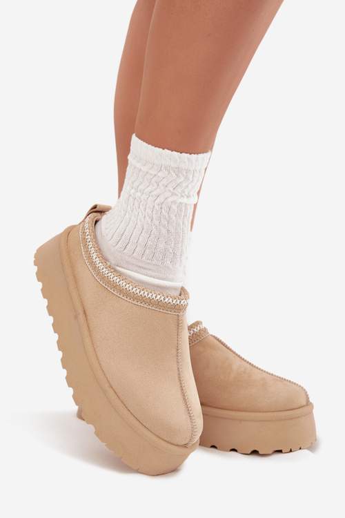 Nízke dámske snehule s výšivkou na platforme svetlo béžové Narirya