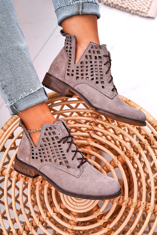 Kotníkové Prolamované Boty Semišové Cappuccino Susannah