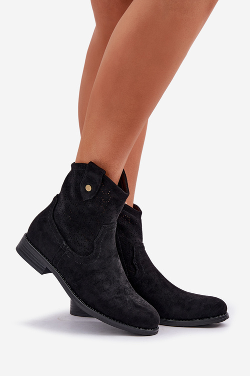 Dierkované Čižmy Na Plochosrdcovom Podpätku S.Barski HY51-063 Čierne