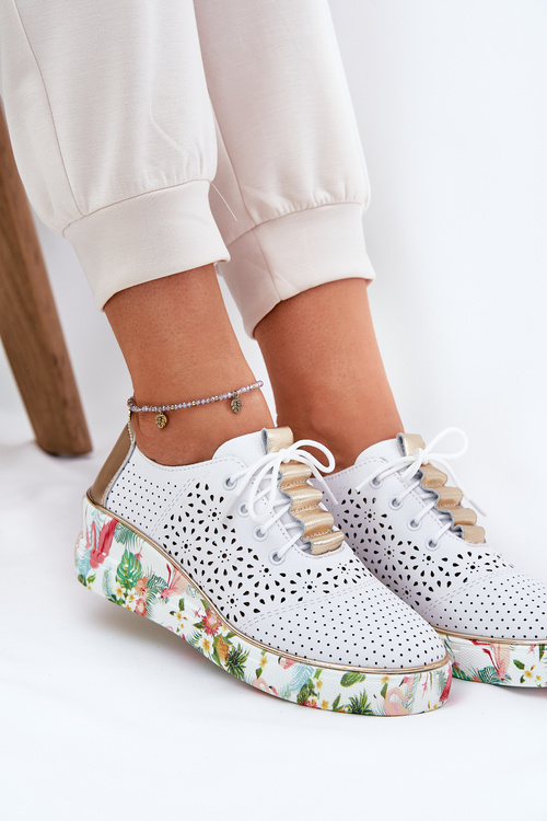 Dámské Kožené Polobotky Na Klínu Artiker 56C1800 Bílá-Zlatá