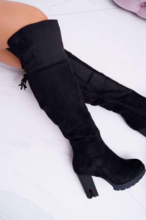 Dámské Kozačky Na Vysokém Podpatku Semišové černé Velkor