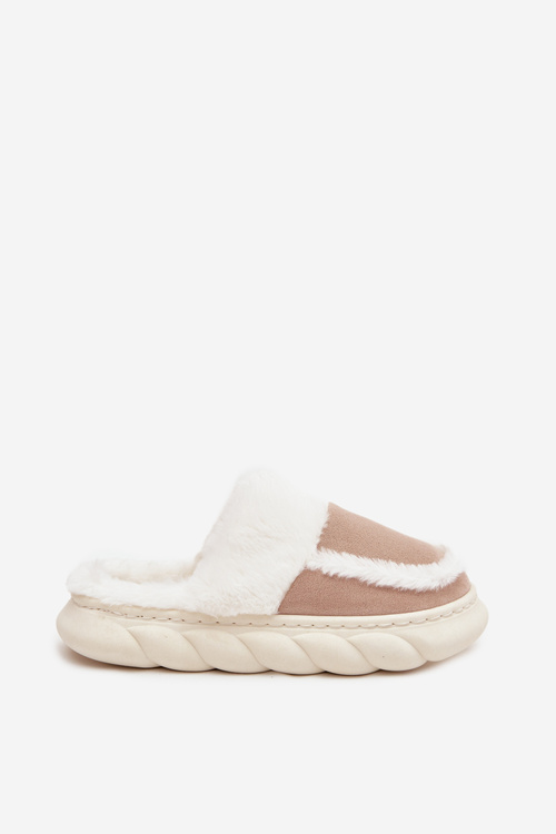 Dámské pantofle na tlusté podrážce s kožešinou Vinceza 19952 Béžové