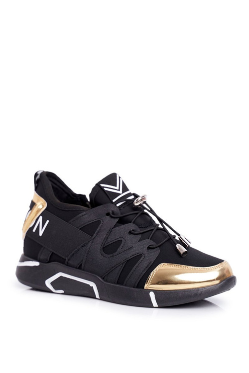 Dámske športové topánky so zipsom a zvlnené čierne a zlaté teron