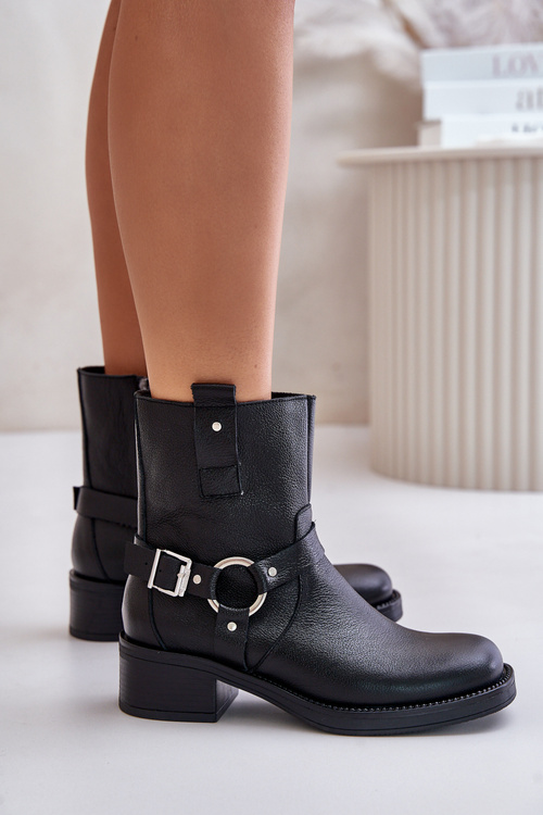 Zazoo 60480 Kožené Boty Na Nízkém Podpatku Zateplené Černé