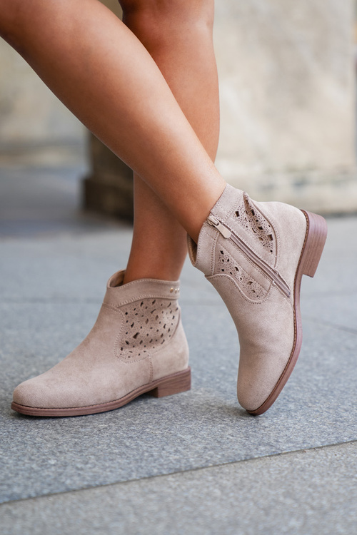 Dámske Ažúrové Topánky Na Ploškom Opätku S.Barski HY51-113 Béžové