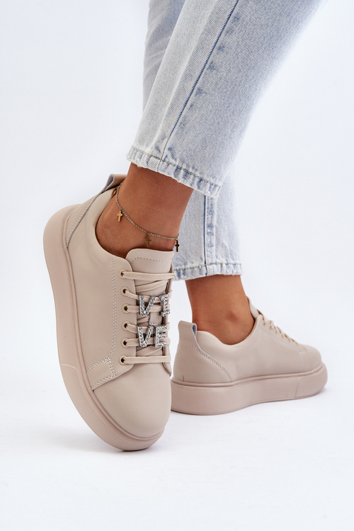 Dámské kožené tenisky s ozdobami béžové Dysuria