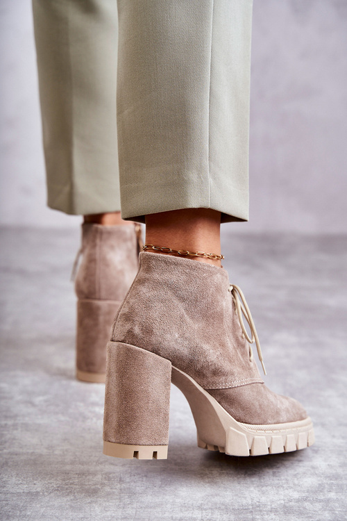 Módní semišové šněrovací boty béžove Selma