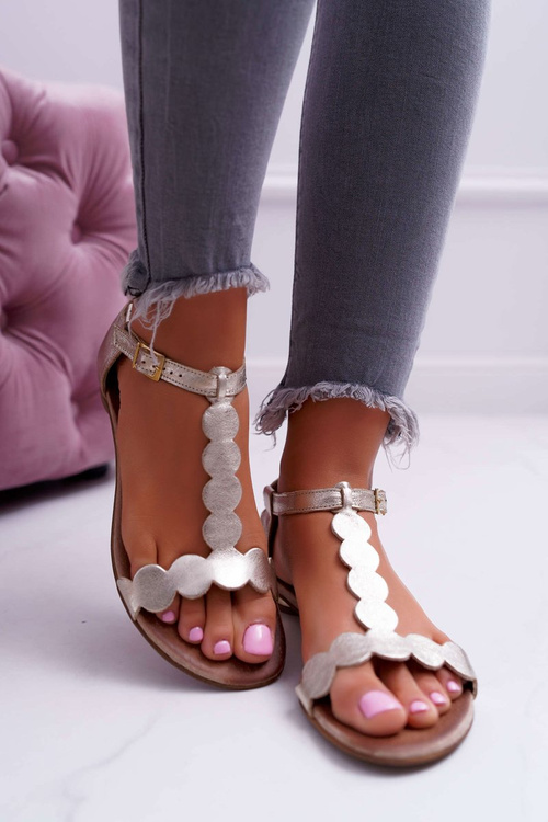 Dámske sandále ploché kožené zlato Nicole 2403 Melbourne